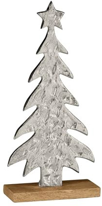 EGLO LIVING Deko Baum Baliguian, Weihnachtsdeko Wohnzimmer, Tischdeko Weihnachten aus Holz in Natur und Metall in Silber, Adventsdeko Fensterbank, 31 x 14,5 cm
