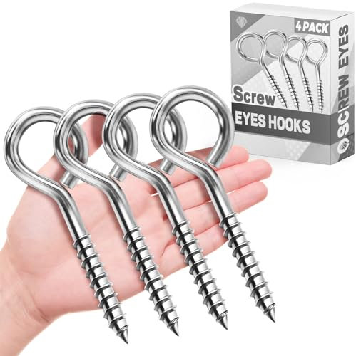 Paquete de 4 pernos de ojo atornillados, tornillos de gancho de ojo resistentes de 5 pulgadas, tornillos de ojo de acero inoxidable para madera, ganchos grandes antioxidantes para amarres, levantar y