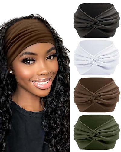 BELEVO Fasce Per Capelli Donna, Extra Large Fascia Capelli Donna 18cm Elastica Yoga Fascia Per Capelli Bandana Accessori Capelli 4 Pezzi