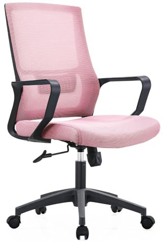 Shally Dogan Sedia da Ufficio Ergonomica Girevole con Supporto Lombare, Poltrona da Scrivania, Studio, Cameretta, Reclinabile con Altezza Regolabile, Base Nera Robusta, Schienale Antisudore (Rosa)