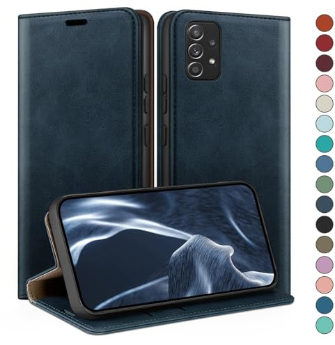 HUOUH für Samsung Galaxy A53 Hülle mit RFID Schutzhülle aus Lederhülle Handyhülle,360 Grad Schutz Case,Kartenfach Leder ständer Handy hülle für Samsung A53 Klapphülle Wallet Cover Dunkelblau