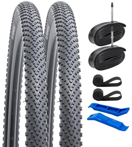 YUNSCM 700 x 35C leichte Fahrradreifen 700 x 35C (ETRTO 35-622) und 700C Fahrradschläuche – 60TPI Nylon, pannensicher, kompatibel mit Gravel-Bike-Reifen 700 x 33C/35C/36C/37C, 2 Stück (Y-585)