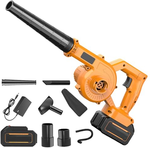 21V Souffleur de Feuilles sans Fil avec Batterie et Chargeur,Aspirateur et souffleur de Jardin,550 W,3.3m³/Min,Souffleur de Feuilles sans Fil pour Le soufflage de Feuilles/Neige (1 Batterie, Jaune)