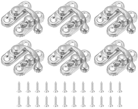 QUARKZMAN 6 Stück Antike Vorhängeschloss Spannverschluss 23 x 26 mm Silber | Hook Hasp Retro Haspen Riegel, rechter Verschlusshaken, Haspe mit Schrauben, für Schmuckschatulle Holzkoffer