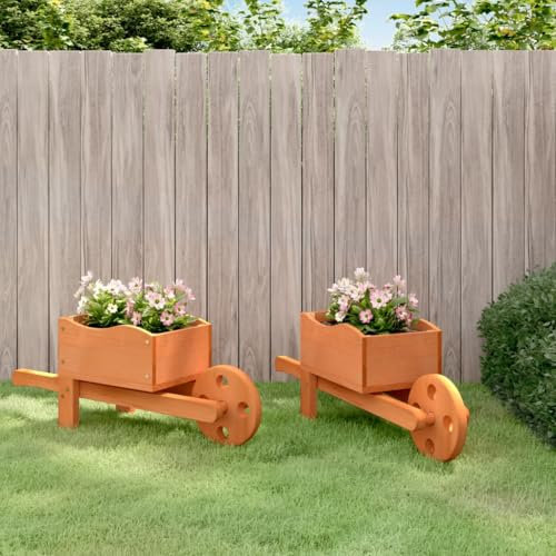 Iiaky Fioriere a Carriola 2 pz 47x15x19 cm Legno Massello di Abete,Rustic Garden Supplies - Carriola Ornamentale, per Piante
