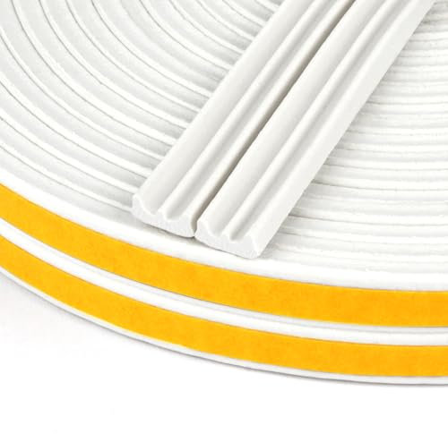 Flintronic Cinta Selladora Espuma, 2 Rollos 5M Burletes Puertas Tira de Sellado, 9mmx4mm, Espuma Burlete Adhesivo de Alta Densidad, para Anti Frío, Aislante, Ruido y Colisión(Blanco)