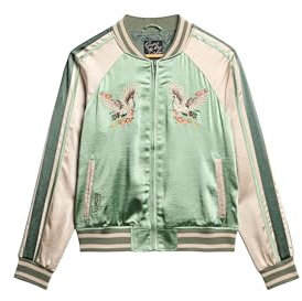 Superdry Damen Bestickte Suikajan Bomberjacke Wüste Salbeigrün 36