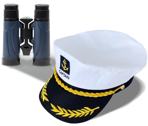 JINGTOPS Kapitänsmütze Matrosenmütze,Einstellbar Seemannsmütze Herren,Matrosen Kostüm Suit Mit Teleskop,Yacht Captain Hut Hawaii Hut Kapitänskostüm Fur Sommer Strandparty