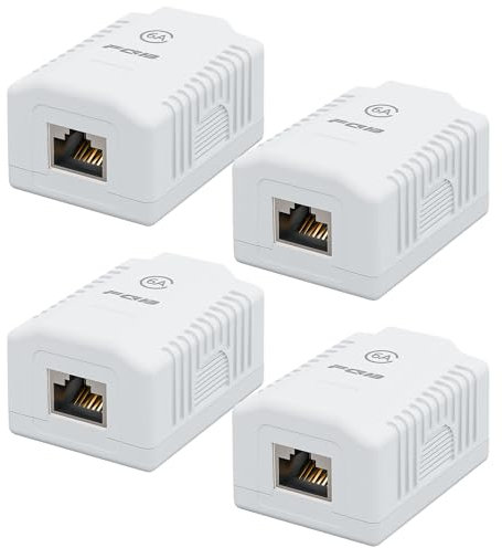 FGB Lot de 4 prises réseau Cat6A en saillie - 1 port RJ45 femelle FTP - Blindées - Montage en saillie - 10 Gbit/s - Réseau Ethernet - LAN - Pour différents domaines d'application - Blanc