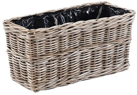 Kobolo Blumenbank Lauro, 62x29x29 cm, grau, eckiger Pflanzkorb aus Rattan mit Folie, dekorativer Pflanzkasten für Balkon, Terrasse, Garten, Fensterbank & Innenbereich