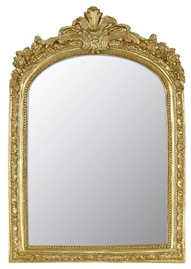 LuHeToz Kleiner dekorativer gewölbter Spiegel, goldfarbener Harzrahmen, 17,3 x 25,4 cm, Wandmontage oder Tischplatte (Gold, 17,3 x 25,4 cm)