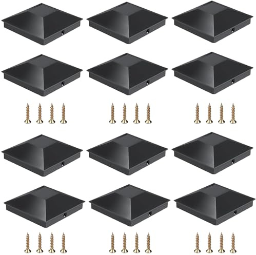 Begonia 12 Stück Pfostenkappen 9x9cm, Zaun PfostenKappen mit 24 Stück Schrauben, Kunststoff Quadratische Zaunpfosten Schutz Kappen für Garten Holzpfostenzäune Kantholz Terrassenpfosten Deck