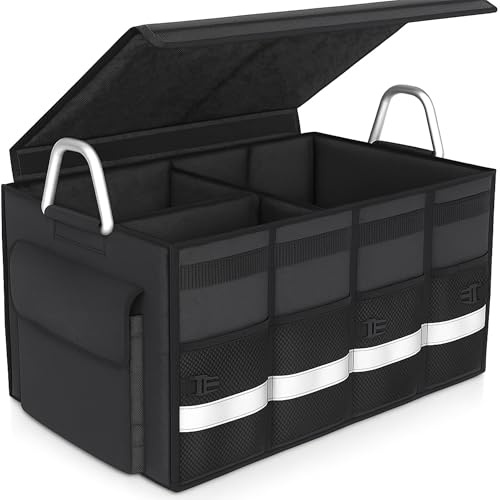 MUETKNYE Trunk Organizer for SUV Collapsible 1680D Waterproof | Multi Compartment Foldable Cargo Storage for Car Accessories, Sturdy