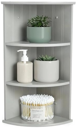 Taylor & Brown 3 Tier Corner Shelf Unit Modern Freestanding Wall Mounted Storage Bathroom Shelving Display Shelves Decor Stand Tongue & Groove Bathroom Living Room Kitchen Hallway, Grey
