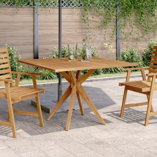 QUAHEAS Gartentisch Quadratisch 110x110x75 cm, Massivholz Akazie Geölt, Kreuzgestell, Robuste Tischplatte, Langlebiger Outdoor Esstisch für Terrasse & Garten