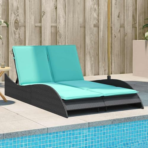 QUAHEAS Sonnenliege Schwarz 114x205x73 cm, Poly Rattan Gartenliege mit Verstellbarer Rückenlehne, UV-beständig, wetterfest für Outdoor, Terrasse, Pool, inklusive bequemer Kissen