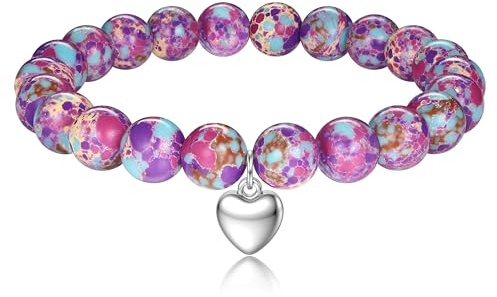 Kakonia Perlenarmband Damen Herz Armband Damen Frauen Naturstein Perlen Armbänder Boho Perlenarmband Edelstein Armband Schmuck Damenarmband