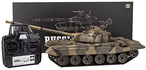 ENGINEMECH T90 RC Panzer 1:16 WW2 Kampfpanzer mit Sound, Raucheffekt, Kampfsystem, 320°-Drehung des Turms, 2.4G Militär Panzer Geschenk für Erwachsene Militärliebhaber