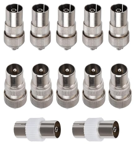 RUILILANG 12-Piece TV Antenna Connector Set, 5 Male, 5 Female & 2 Female-to-Female Coaxial Cable Adapters for RF Cables