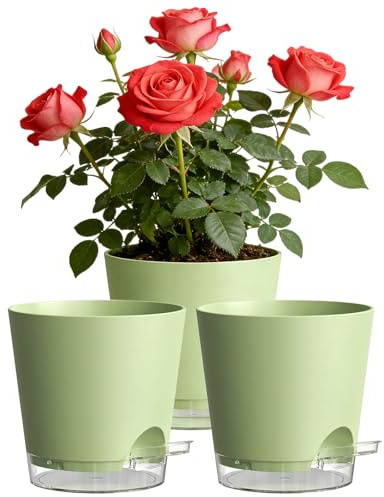 TEYIAN 15cm Self Watering Plant Pots Indoor 3 Pack Plastic Flower Pot with Drainage Holes & Saucer Indoor Modern Decorative Planters for All House Plants