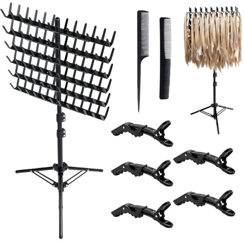 Support de Perruque Réglable avec 144 Crochets, Porte-Extensions de Cheveux pour Tresses et Braids, Support Suspendu à Hauteur Réglable pour Coiffeur et Salon