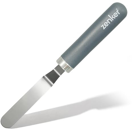 Zenker Stainless Steel Curved Mini Icing Spatula, Grey, 23x2.5cm | Rounded Plastic Handle, Angled Pallet Knife for Easy Icing and Decorating Cakes, Cupcakes, and Pastries