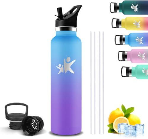 Mujigaga Gourde Isotherme, Gourde 1l, Sans BPA, Gourdes Inox, Anti Fuite, Gourdes Metal, Double Isolation, Facile à Nettoyer, Bouteille d'eau pour Aptitude, Voyage, Musculation, Picnic, Escalade