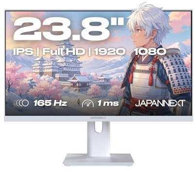 JapanNext Gaming Monitor 23,8 IPS 165Hz 1ms Bianco | Full HD (1920x1080) | Altezza e inclinazione regolabili (HSP) Altoparlanti integrati G-Sync/FreeSync | JN-IPS238G165F-HSP-W
