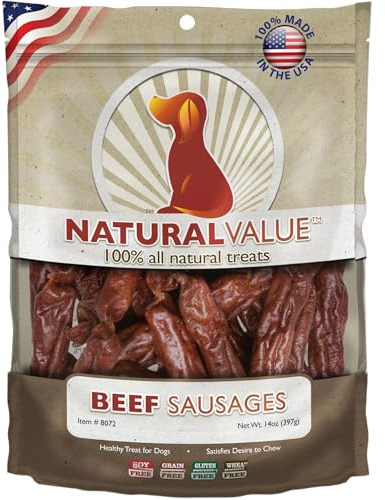 Loving Pets Natural Value Beef Sausages - Soft Jerky Dog Treats for Large & Small Breeds - Healthy Gluten, Wheat, Soy & Grain Free Pet Treats for Dogs