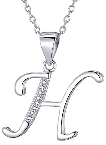 Morella Damen Halskette Silber mit Buchstabe H Anhänger 925 Silber rhodiniert mit Zirkoniasteinen weiß 45 cm