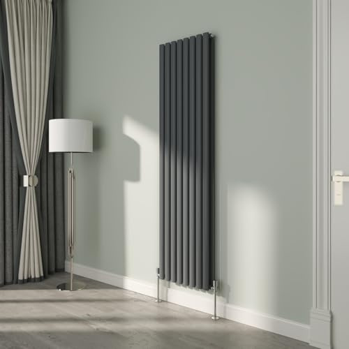 NRG 1800x472mm Oval Column Radiator Double Panel Anthracite | High Heat Output, Designer Radiators Wall Mounted, Central Heating Compatible, Modern Radiator, for Living Room, Kitchen