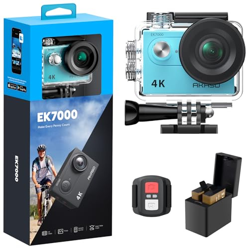AKASO EK7000 4K30FPS 20MP WiFi Action Camera with EIS Ultra HD 131FT Waterproof Underwater Camera Remote Control 4X Zoom Support External Microphone Blue