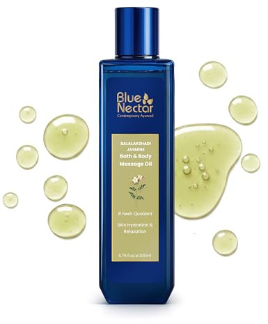 Blue Nectar Sensuous Jasmin Körpermassageöl für entspannende Massagetherapie mit ätherischen Ölen | 100% natürliche Inhaltsstoffe (8 Kräuter, 200ml)