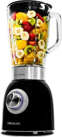 Cecotec Licuadora de Prensado en frío Power Titanium 1000 Black. 1000 W, Capacidad 1,8l, 2 Velocidades + Turbo, Pica Hielo, Jarra de Cristal Fundido Termorresistente, Cuchillas de Titanio, Negro