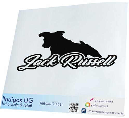 INDIGOS UG Auto Aufkleber Jack Russell Terrier mit Name - 190x70mm schwarz - Selbstklebender Sticker für Auto, Fenster, Bus oder LKW - Tuning