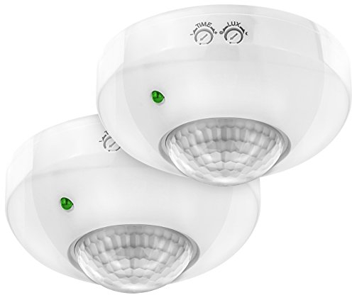 deleyCON 2X Infrarot Bewegungsmelder Aufputz Deckenmontage Innenbereich Lichtsteuerung 360° Arbeitsfeld 6m Reichweite eingebauter Lichtsensor Weiß