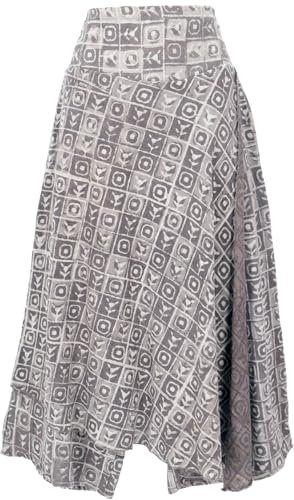 GURU SHOP Ethno Hosenrock, Boho Maxirock, Khadi Sommerrock - Grau, Damen, Baumwolle, Size:M/L