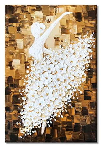 Paimuni Ballett-Mädchen Ölgemälde Tänzerin in Blumenkleid, 3D-Textur, Palettenmesser, handbemalt, abstrakte Leinwand, moderne Heimdekoration, Wandkunst, Bild fertig zum Aufhängen, 61 x 91 cm