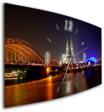 Bilder-Manufaktur BM Funk Quarz Wanduhr Funkwanduhr Funkwanduhren Funkuhr Funkuhren kein Ticken lautlos geräuschlos leise modern ohne Tickgeräusche groÃŸ XXL Wohnzimmer Skyline Köln Dom 7000-1a