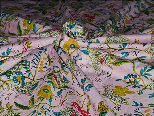 Hand Block Print Stoff indischen dekorativen laufenden Stoff Meter handgefertigte Baumwolle Schneiderei Blumendruck Stoff 5 Meter Stoff Meter zum Nähen indischer Stoff Meterware