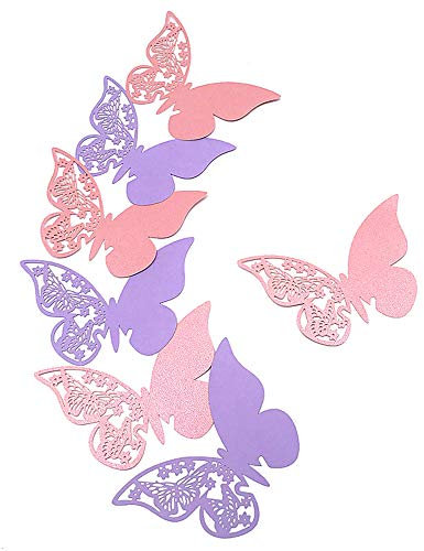 HaimoBurg 100 PCS Segnaposti Segnabicchiere Segnatavolo Perlato Forma di Farfalle Decorazioni per Feste Matrimonio (Lillà/Rosa)