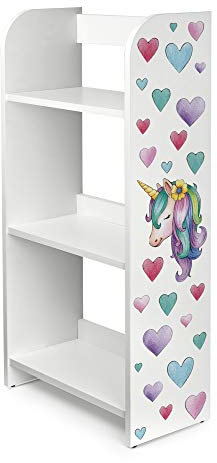Leomark Regal für Spielzeug - Einhorn - Holzregal, Aufbewahrungsregal für Kinder, Spielzeugregal aus Holz, Kinderregal für Kinderzimmer, Weiß Organizer, Höhe: 90 cm