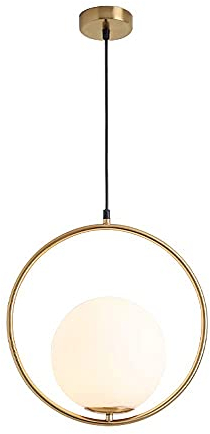 KCO Lighting Pendelleuchte Weiß Gold, Runden Goldene Industrie-Hängelampe mit Milchglas-Kugelschirm, verstellbare Hängeleuchte für Kücheninsel, Esszimmer (13,8 Zoll)