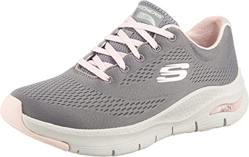 Skechers Women's Arch Fit Big Appeal Sneaker, Gray Knit Mesh/Pink Trim, 2 UK