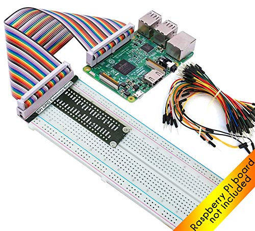 LK COKOINO for Raspberry Pi GPIO Breakout, T-Type GPIO Expansion Board+830 Points Solderless Breadboard+65pcs Jumper Cables+40pin Rainbow Ribbon Cable