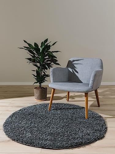 benuta Basic Hochflorteppich Soho - grau ø 120 cm rund - Kuschelig Weicher Teppich im Minimalistischen Look - Pflegeleicht - Fußbodenheizung Geeignet