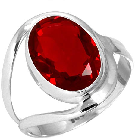 Jeweloporium 925 Silber Ringe für Frauen Rot Rubin simuliert Edelstein Handgefertigt Silber Ringe Größe 58(18.5) Weihnachten - Geschenk Mode Schmuck