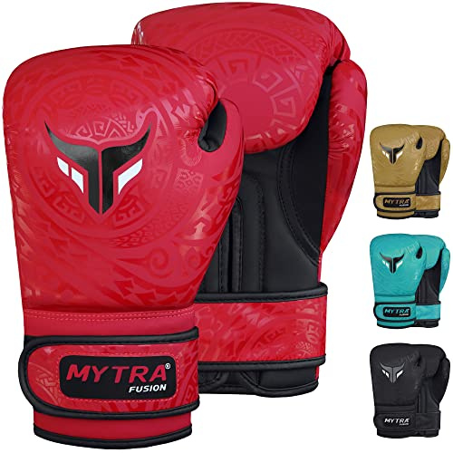 Mytra Fusion Guantes de boxeo para niños para entrenamiento, kickboxing, saco de boxeo, muay thai, MMA, peleas y peleas, perfectos para niños y niñas (Red, 4-oz)