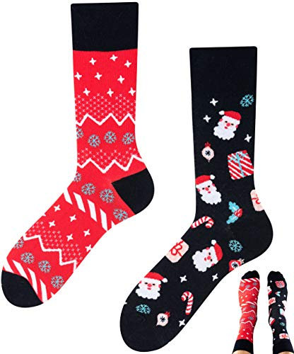TODO Colours Weihnachtssocken Damen und Herren, Socken Weihnachten Lustig (Weihnachtssocken 35-38)