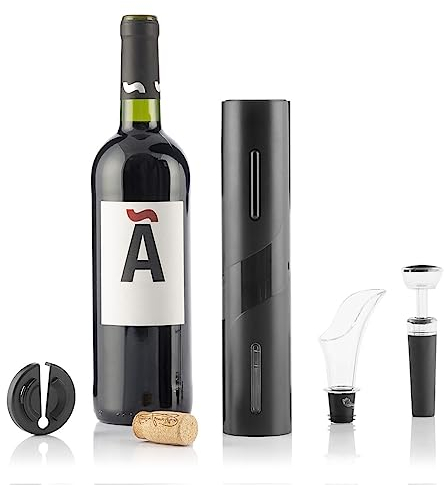 InnovaGoods - Tire-bouchon Électrique 4 en 1, Design Élégant et Moderne, Facile à Utiliser, Ensemble d'Accessoires pour Vin, Noir, Médiano, ABS